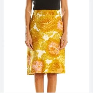 Talbots Women's Yellow Floral Print Pencil Skirt Size 10